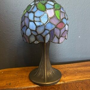 Vintage Tiffany Stained Glass Blue Green Purple Tea light RARE COLOR